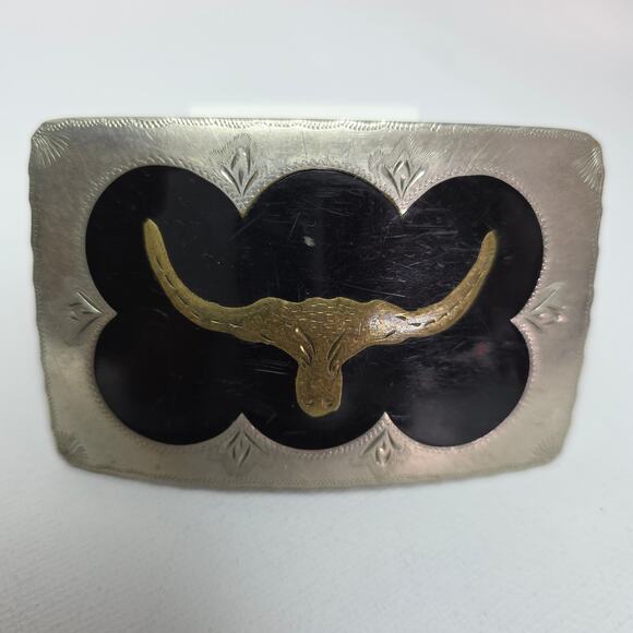 The Longhorn Sterling Silver Belt Buckle - Molly Vintage 1972 Silver handmade Longhorn Steer Cowboy Michael to Linda‎ Belt Buckle